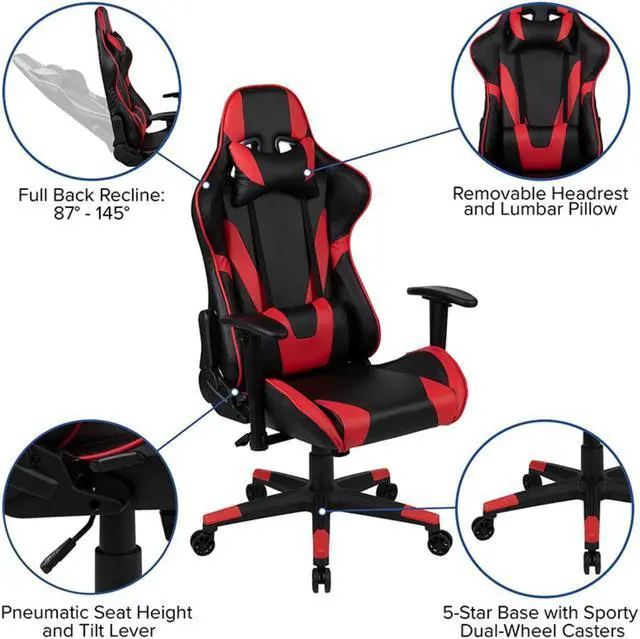 Alt view image 17 of 20 - Black Gaming Desk and Red/Black Reclining Gaming Chair Set with Cup Holder, Headphone Hook, and Monitor/Smartphone Stand