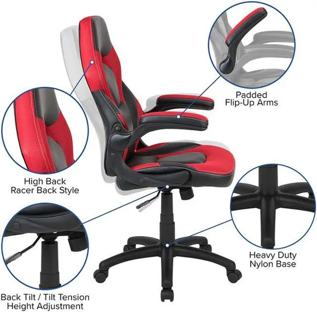 Alt view image 17 of 20 - Black Gaming Desk and Red/Black Racing Chair Set with Cup Holder, Headphone Hook, and Monitor/Smartphone Stand