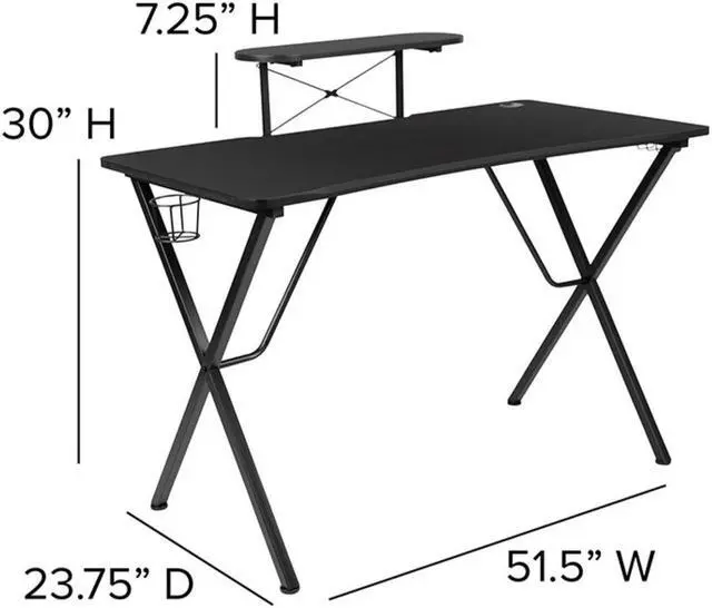 Alt view image 20 of 20 - Black Gaming Desk and Green/Black Racing Chair Set with Cup Holder, Headphone Hook, and Monitor/Smartphone Stand