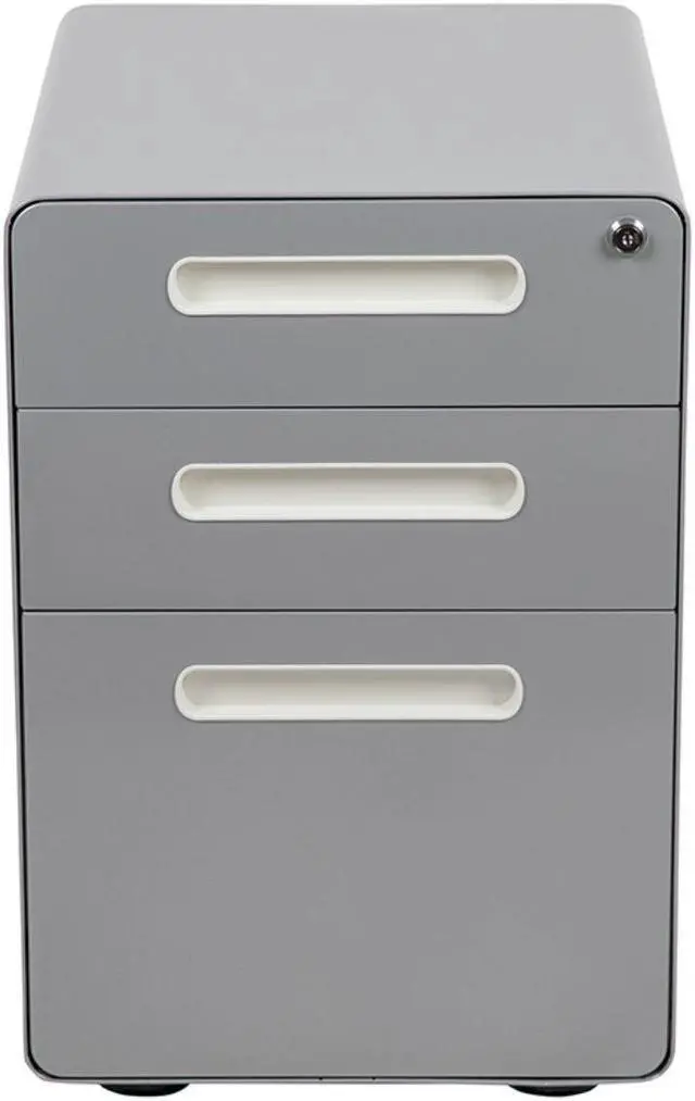 Alt view image 12 of 20 - Ergonomic 3-Drawer Mobile Locking Filing Cabinet with Anti-Tilt Mechanism and Hanging Drawer for Legal & Letter Files, Gray