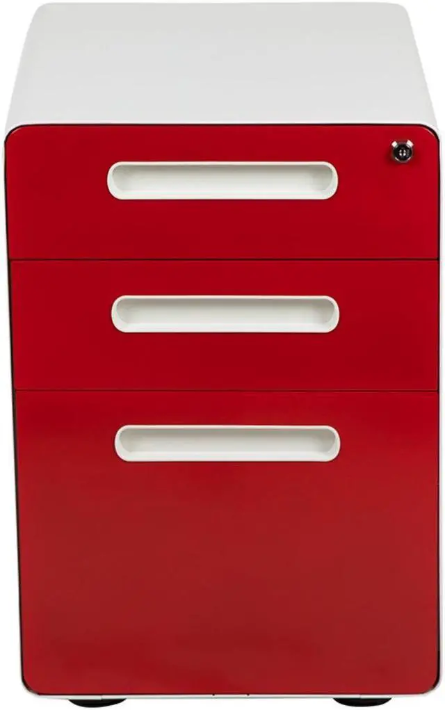 Alt view image 10 of 20 - Flash Furniture 3-Drawer Cabinet Legal & Letter Files White/Red 21" (HZ-AP53501RDWH)