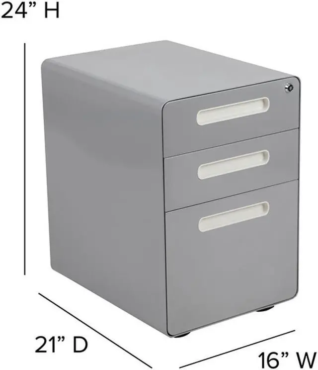 Alt view image 14 of 20 - Ergonomic 3-Drawer Mobile Locking Filing Cabinet with Anti-Tilt Mechanism and Hanging Drawer for Legal & Letter Files, Gray