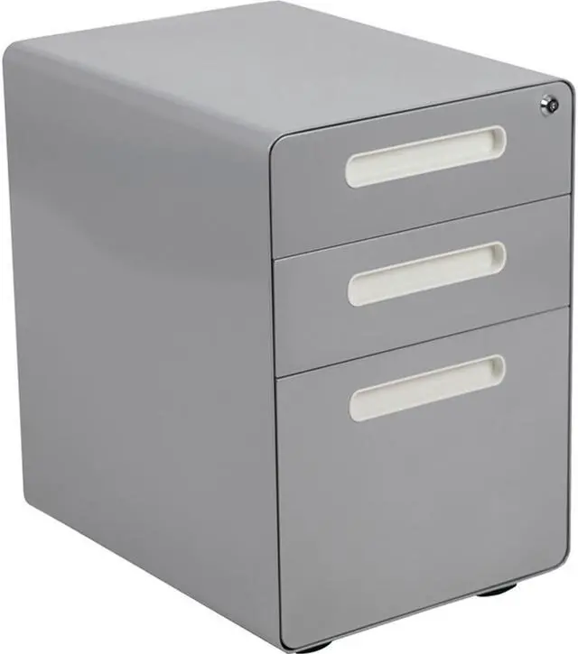 Alt view image 8 of 20 - Ergonomic 3-Drawer Mobile Locking Filing Cabinet with Anti-Tilt Mechanism and Hanging Drawer for Legal & Letter Files, Gray