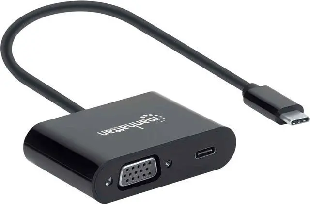 Main image of Manhattan USB-C to VGA Converter with Power Delivery Port, Full-HD Support, 60W PD, Plug & Play, Thunderbolt 3 Compatible, EMI Shielded for Clear Display -  153430
