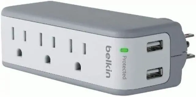 Alt view image 4 of 8 - Belkin 3-Outlet SurgePlus Mini Travel Swivel Charger Surge Protector with Dual USB Ports (2.1 AMP / 10 Watt), BST300
