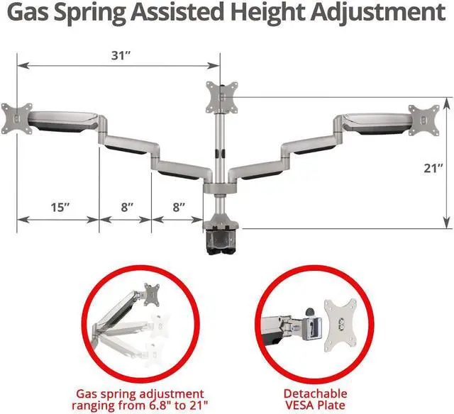 Alt view image 5 of 15 - Siig Mounting Arm For Flat Panel Display Curved Screen Display Monitor - Silver