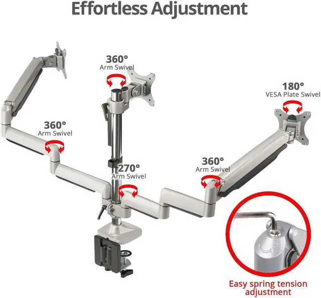 Alt view image 4 of 15 - Siig Mounting Arm For Flat Panel Display Curved Screen Display Monitor - Silver
