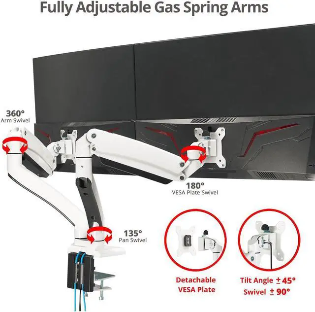 Alt view image 4 of 20 - Siig Dual Monitor Aluminum Heavy Duty Desk Mount With Usb And Audio Ports- 17" to 35", VESA 75x75, 100x100, Quick Access USB 3.0 & Audio Port