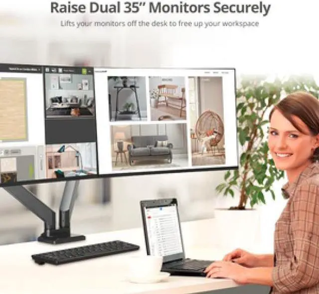 Alt view image 7 of 20 - SIIG Dual Monitor Heavy-Duty Premium Aluminum Gas Spring Desk Mount CEMT3011S1