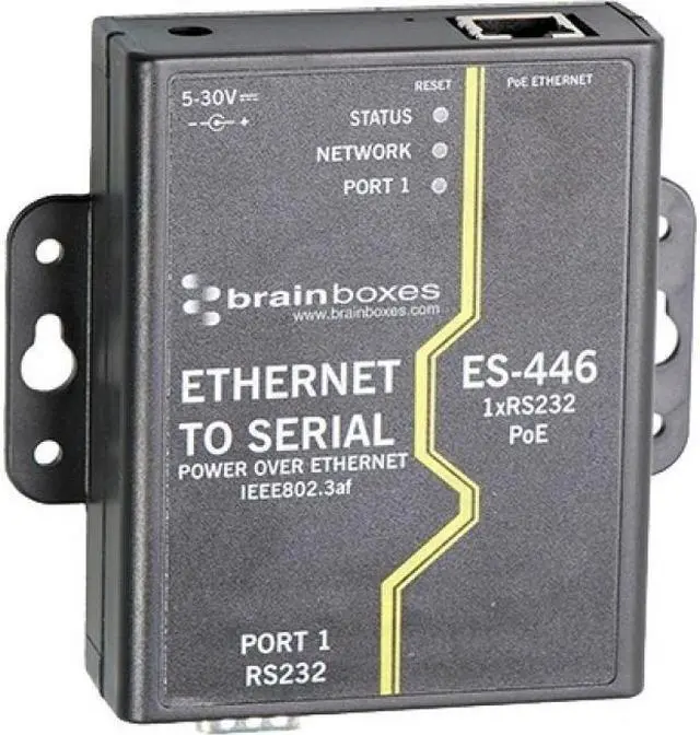 Alt view image 5 of 10 - Brainboxes ES-446 1 Port RS232 PoE Ethernet to Serial Adapter