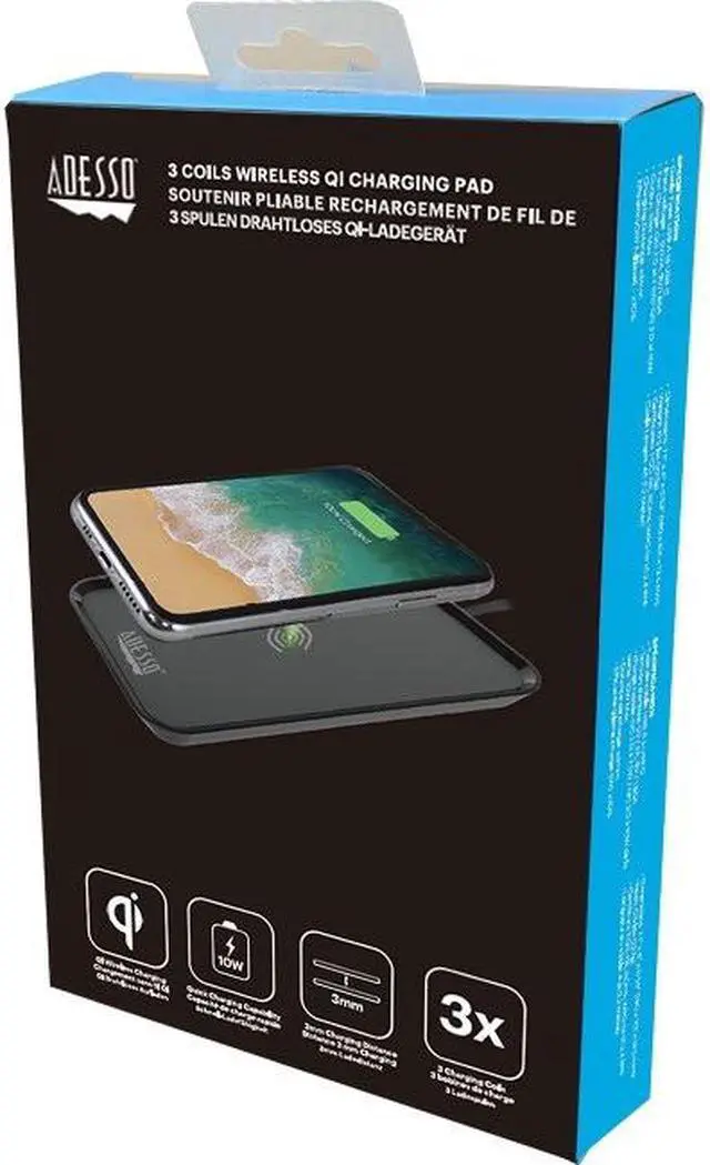 Alt view image 5 of 13 - Adesso AUH-1030 10W Max Qi-Certified 3 Coils Wireless Charging Pad