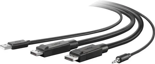 Alt view image 4 of 16 - Belkin F1D9020B10T 10ft Dual Head DP/USB/Audio M/M KVM Combo Cable Black