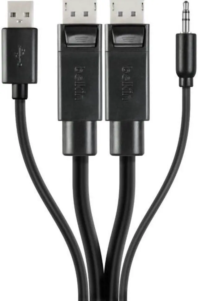 Alt view image 3 of 16 - Belkin F1D9020B10T 10ft Dual Head DP/USB/Audio M/M KVM Combo Cable Black