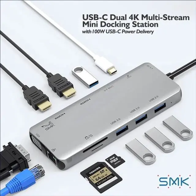 Alt view image 2 of 9 - THE 100W 12PORT USBC DUAL 4K MULTISTREAM MINI DOCKING STATION PROVIDES TRUE D