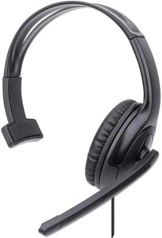 Main image of Manhattan Mono USB Headset - Mono - USB Type A - Wired - 32 Ohm - 20 Hz - 20 kHz - Over-the-head - Monaural - Circumaural - 4.92 ft Cable - Uni-directional Microphone - Black