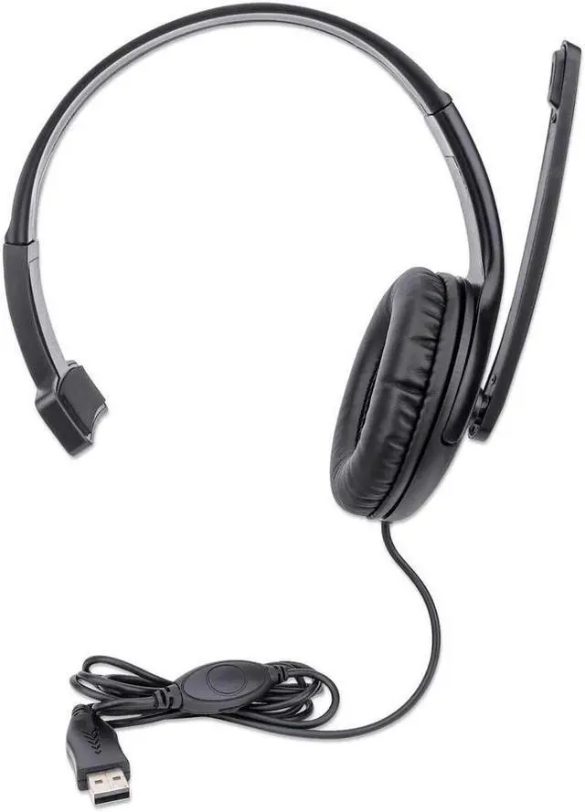 Alt view image 4 of 9 - Manhattan Mono USB Headset - Mono - USB Type A - Wired - 32 Ohm - 20 Hz - 20 kHz - Over-the-head - Monaural - Circumaural - 4.92 ft Cable - Uni-directional Microphone - Black