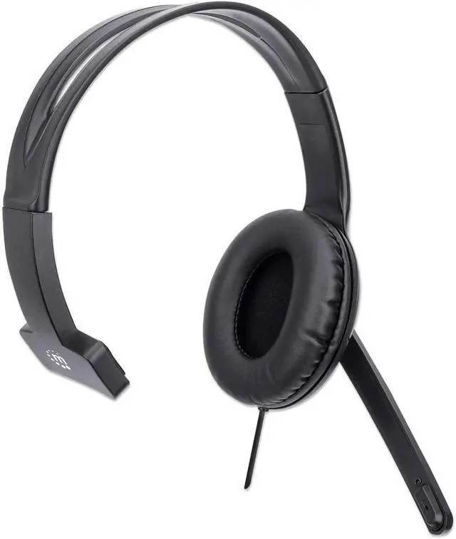 Alt view image 3 of 9 - Manhattan Mono USB Headset - Mono - USB Type A - Wired - 32 Ohm - 20 Hz - 20 kHz - Over-the-head - Monaural - Circumaural - 4.92 ft Cable - Uni-directional Microphone - Black