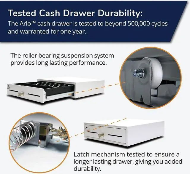 Alt view image 5 of 8 - APG Entry Level- 13" Electronic Point of Sale Cash Drawer | Arlo Series EKDS320-1-W330-A10 | Printer Compatible with CD-101A Cable Included | Plastic Till with 4 Bill/ 5 Coin Compartments | White