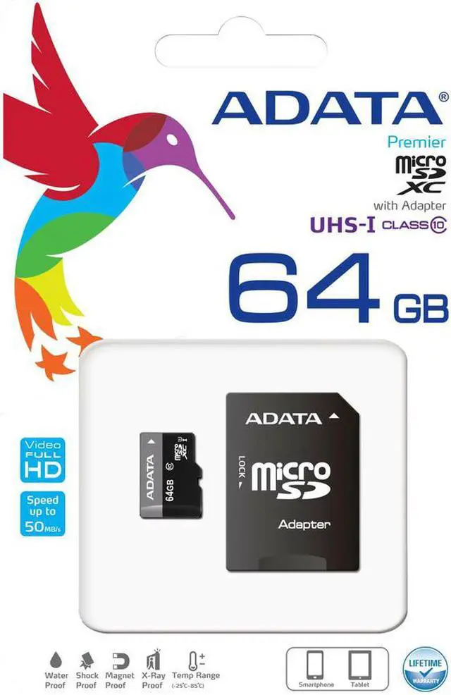 Alt view image 14 of 20 - ADATA AUSDX64GUICL10-RA1 Premier 64 GB micro SDHC/SDXC UHS-I U1 Memory Card with One Adapter
