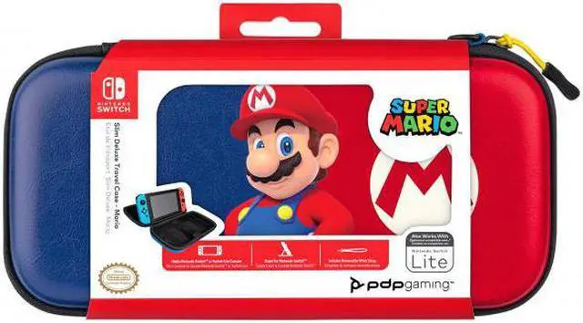 Alt view image 2 of 13 - Power Pose Mario Slim Deluxe Travel Case - Super Mario Edition - Integrated Stand - Compatible with Nintendo Switch, Switch Lite, and OLED - Nylon Wrist Strap - Unique console lift strap