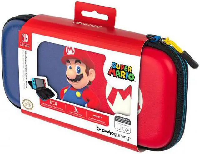 Alt view image 5 of 13 - Power Pose Mario Slim Deluxe Travel Case - Super Mario Edition - Integrated Stand - Compatible with Nintendo Switch, Switch Lite, and OLED - Nylon Wrist Strap - Unique console lift strap