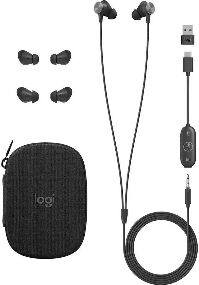 Alt view image 4 of 14 - Logitech Zone Wired Earbuds - Stereo - Mini-phone (3.5mm), USB Type A, USB Type C - Wired - 16 Ohm - 20 Hz - 16 kHz - Earbud - Binaural - In-ear - 4.80 ft Cable - Noise Cancelling, Omni-directional, M