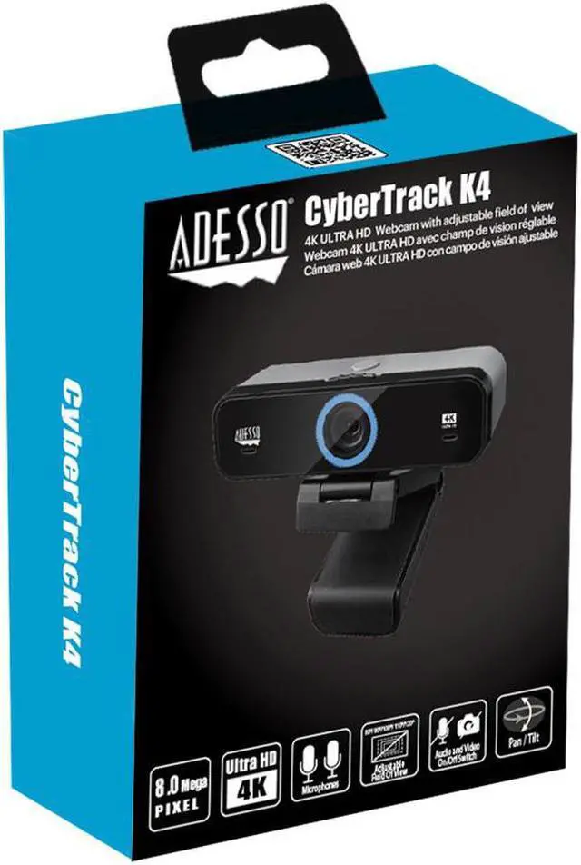 Alt view image 7 of 20 - Adesso CyberTrack K4 Webcam - 8 Megapixel - 30 fps - USB 2.0 - 3840 x 2160 Video - CMOS Sensor - Fixed Focus - Microphone - Monitor, Notebook, TV - Windows 10