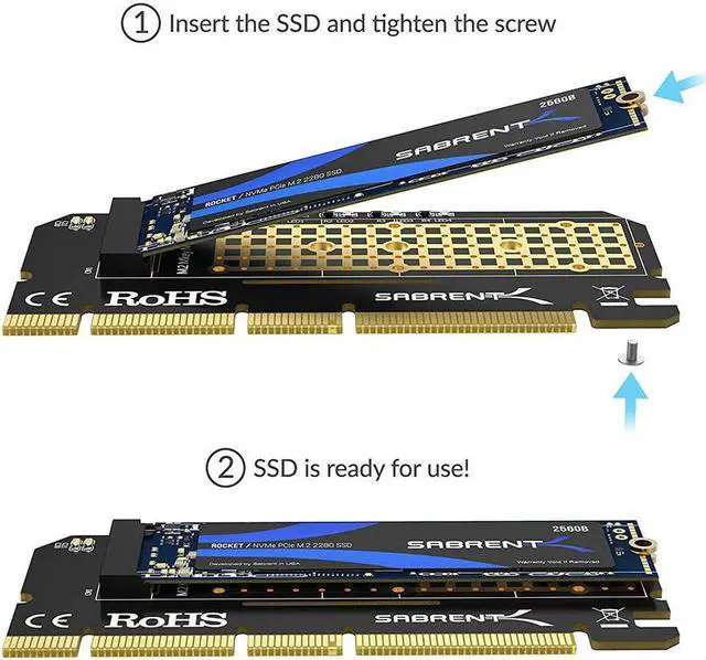 Alt view image 12 of 18 - SABRENT NVMe M.2 SSD to PCIe X16/X8/X4 Card with Aluminum Heat Sink (EC-PCIE)