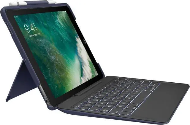 Alt view image 12 of 20 - Logitech Slim Combo Keyboard/Cover Case (Folio) for 10.5" Apple iPad Pro Tablet - Black - Spill - x