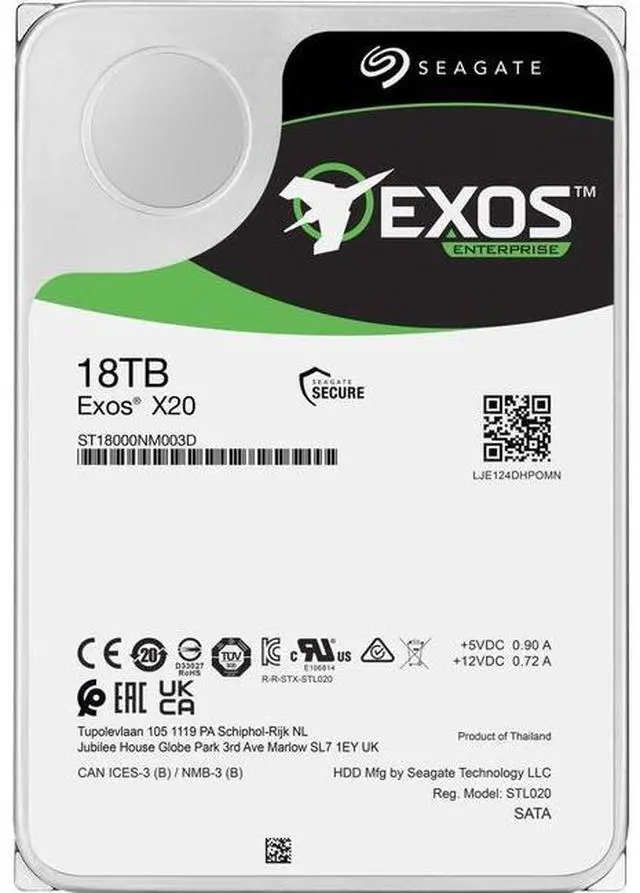 Main image of Seagate Exos X20 ST18000NM003D 18TB 7200 RPM 256MB Cache SATA 6.0Gb/s 3.5" Internal Hard Drive