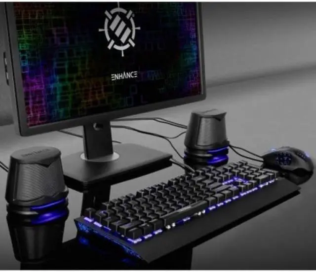 Alt view image 7 of 7 - ENHANCE SB2 High Excursion Speakers with Blue LED Lights, 10W Peak Sound, 3.5mm Wired Connection
