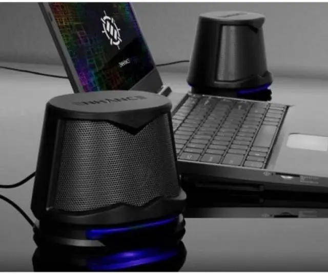 Alt view image 4 of 7 - ENHANCE SB2 High Excursion Speakers with Blue LED Lights, 10W Peak Sound, 3.5mm Wired Connection