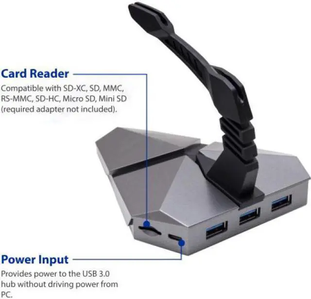 Alt view image 11 of 16 - LOKI RGB Gaming Mouse Bungee With USB 3.0 Hub and Micro SD Card Reader - AC 5v Power Adapter is Included