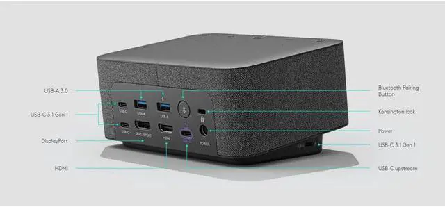 Alt view image 2 of 19 - Logitech Logi Dock Docking Station - for Desktop PC/Tablet/Smartphone - 100 W - USB Type C - 2 Displays Supported - 4K - 3840 x 2160 - 5 x USB Ports - 3 x USB 3.1 Type-C Ports - 2 x USB Type-A Ports -