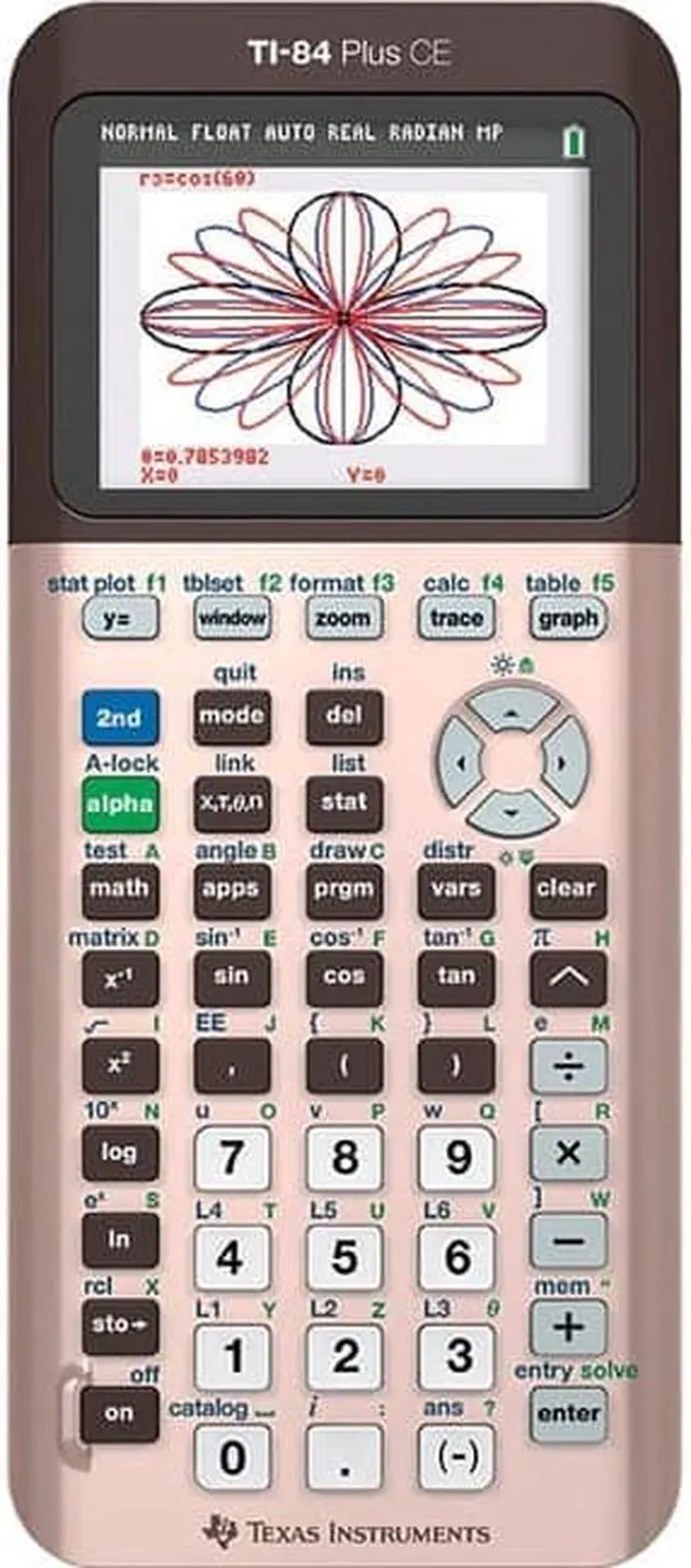 Alt view image 2 of 7 - Texas Instruments TI-84 Plus CE Graphing Calculator - Clock, Date/Time Display, Impact Resistant Cover, Slide-on Hard Case - Battery Powered - Rose Gold
