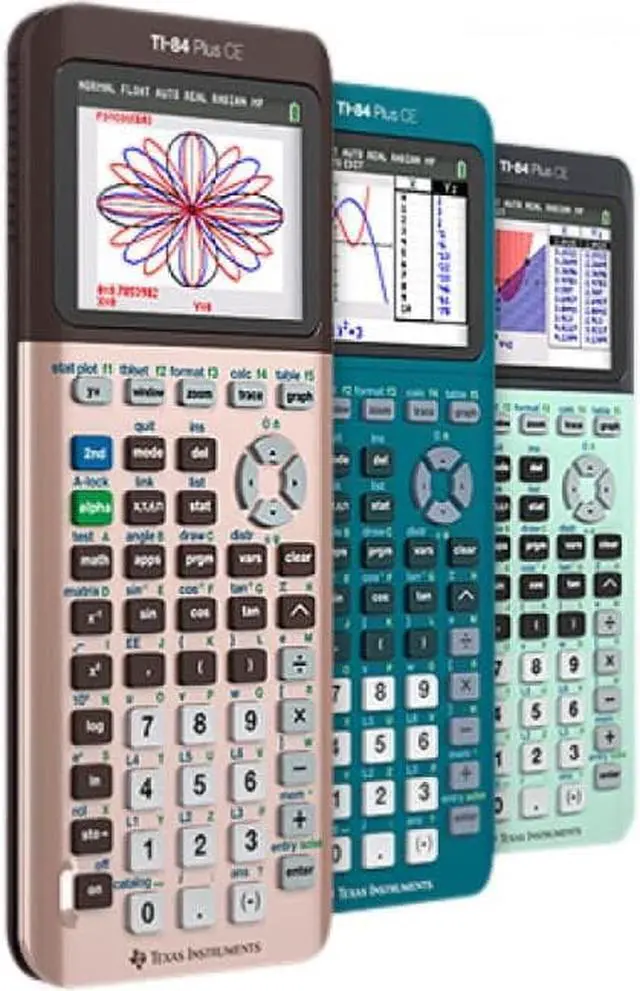 Alt view image 3 of 7 - Texas Instruments TI-84 Plus CE Graphing Calculator - Clock, Date/Time Display, Impact Resistant Cover, Slide-on Hard Case - Battery Powered - Rose Gold