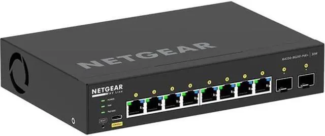 Alt view image 3 of 6 - Netgear AV Line M4250 GSM4210PX Ethernet Switch - 8 Ports - Manageable - 10 Gigabit Ethernet - 10GBase-T, 10GBase-X - 3 Layer Supported - Power Adapter - 220 W PoE Budget - Optical Fiber, Twisted Pair