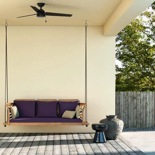 Alt view image 11 of 17 - Hunter Cassius 52 Inch Indoor and Outdoor Ceiling Fan w/ Pull Chain, Matte Black