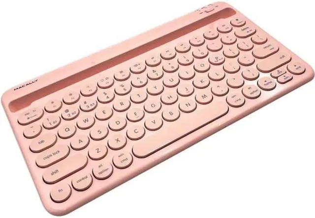 Alt view image 2 of 6 - macally pink bluetooth keyboard for tablet and phone - multi device wireless keyboard for iphone ipad - rechargeable bluetooth tablet keyboard with stand