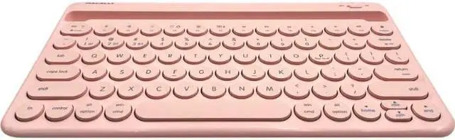 Alt view image 3 of 6 - macally pink bluetooth keyboard for tablet and phone - multi device wireless keyboard for iphone ipad - rechargeable bluetooth tablet keyboard with stand