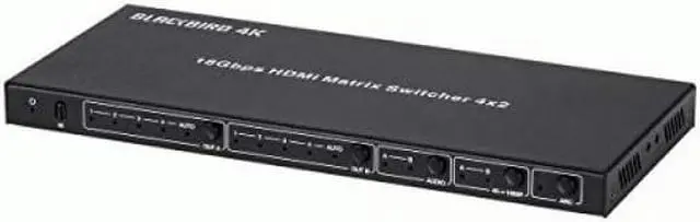 Alt view image 9 of 9 - Monoprice Blackbird 4K HDMI Matrix, 4x2, HDR, 18G, 4K@60Hz, YCbCr 4:4:4, EDID, Coaxial Audio, Powered Switch, Control Remote