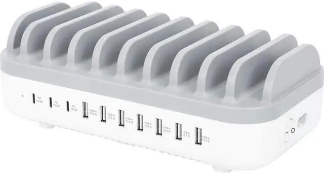 Main image of Manhattan 10-Port USB Charging Station - 120 W - 120 W - 120 V AC, 230 V AC Input - 5 V DC/3 A, 9 V DC, 12 V DC Output - White, Gray