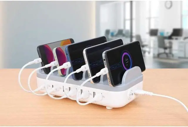Alt view image 4 of 13 - Manhattan 10-Port USB Charging Station - 120 W - 120 W - 120 V AC, 230 V AC Input - 5 V DC/3 A, 9 V DC, 12 V DC Output - White, Gray