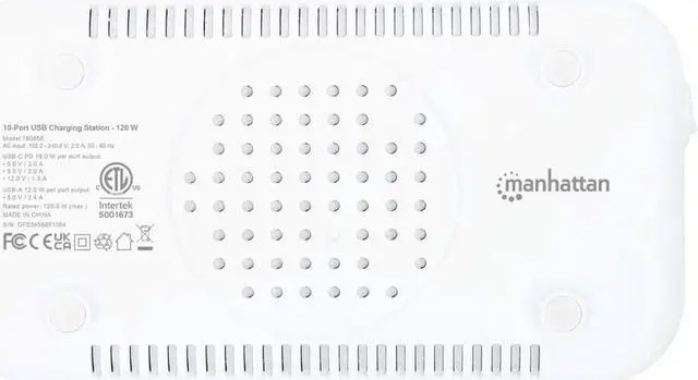 Alt view image 5 of 13 - Manhattan 10-Port USB Charging Station - 120 W - 120 W - 120 V AC, 230 V AC Input - 5 V DC/3 A, 9 V DC, 12 V DC Output - White, Gray
