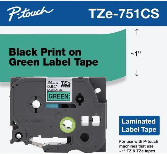 Alt view image 9 of 15 - 24MM BLACK TEXT ON GREEN LABEL TAPE