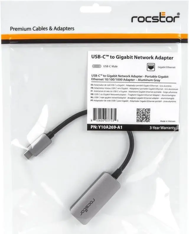 Alt view image 4 of 8 - rocstor usb-c to gigabit network adapter compatible with mac & pc - usb 3.1 type c - 640 mb/s data transfer rate - 1 port(s) - 1 - twisted pair - 10/100/1000base-t - desktop
