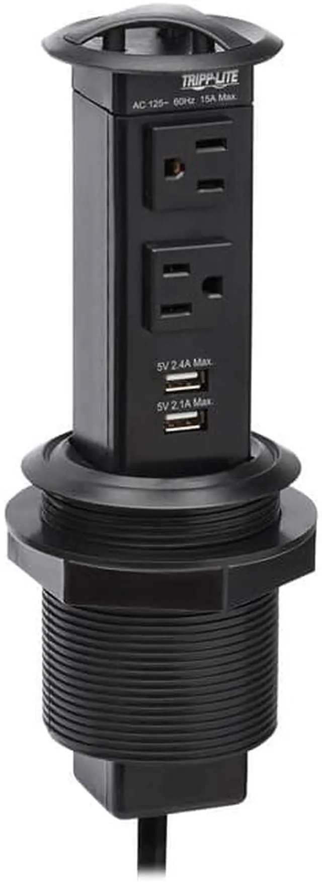 Alt view image 3 of 17 - Tripp Lite Power It! 2-Outlet Pop-Up Power and Charging Dock - 2x USB-A, 6 ft. Cord, Antimicrobial Protection, Black - NEMA 5-15P - 2 x NEMA 5-15R, 2 x USB Type A - 120 V AC Voltage - Desk Mountable -