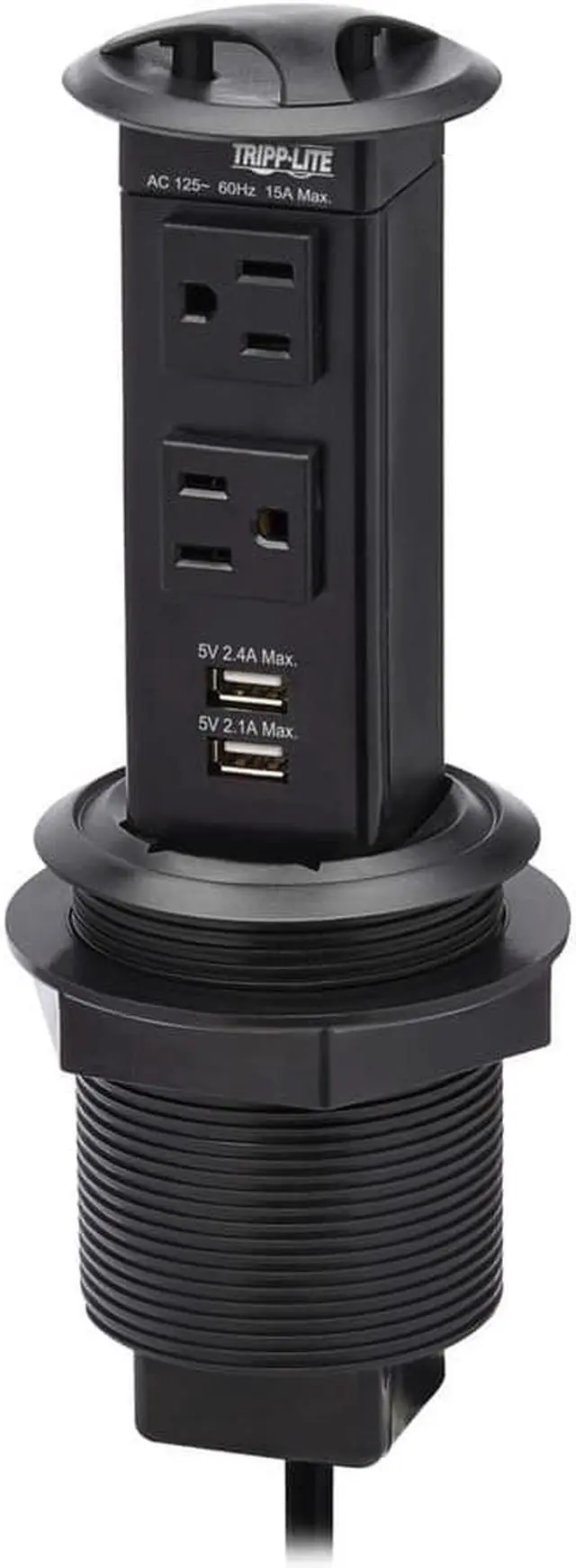 Alt view image 4 of 17 - Tripp Lite Power It! 2-Outlet Pop-Up Power and Charging Dock - 2x USB-A, 6 ft. Cord, Antimicrobial Protection, Black - NEMA 5-15P - 2 x NEMA 5-15R, 2 x USB Type A - 120 V AC Voltage - Desk Mountable -