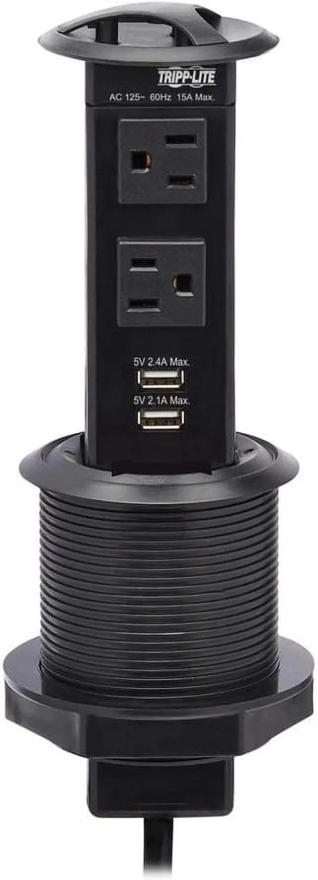Alt view image 7 of 17 - Tripp Lite Power It! 2-Outlet Pop-Up Power and Charging Dock - 2x USB-A, 6 ft. Cord, Antimicrobial Protection, Black - NEMA 5-15P - 2 x NEMA 5-15R, 2 x USB Type A - 120 V AC Voltage - Desk Mountable -