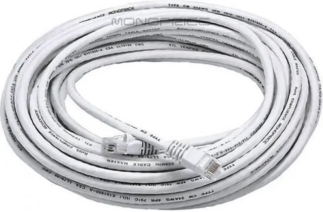 Alt view image 8 of 19 - Monoprice Cat6 Ethernet Patch Cable - Network Internet Cord - RJ45, Stranded, 550Mhz, UTP, Pure Bare Copper Wire, 24AWG, 50ft, White